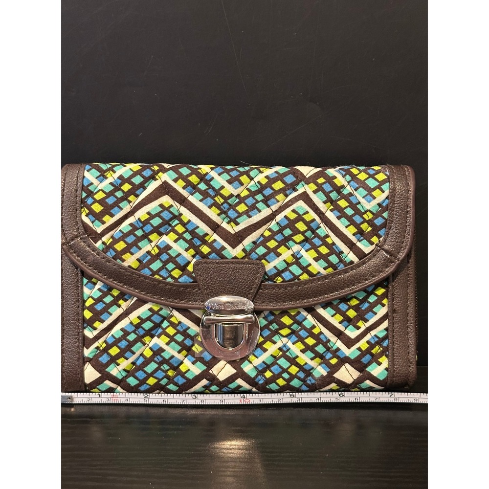 Vera Bradley All In One‎  Wallet Wristlet Geometric Quilted Brown Blue - Picture 3 of 6